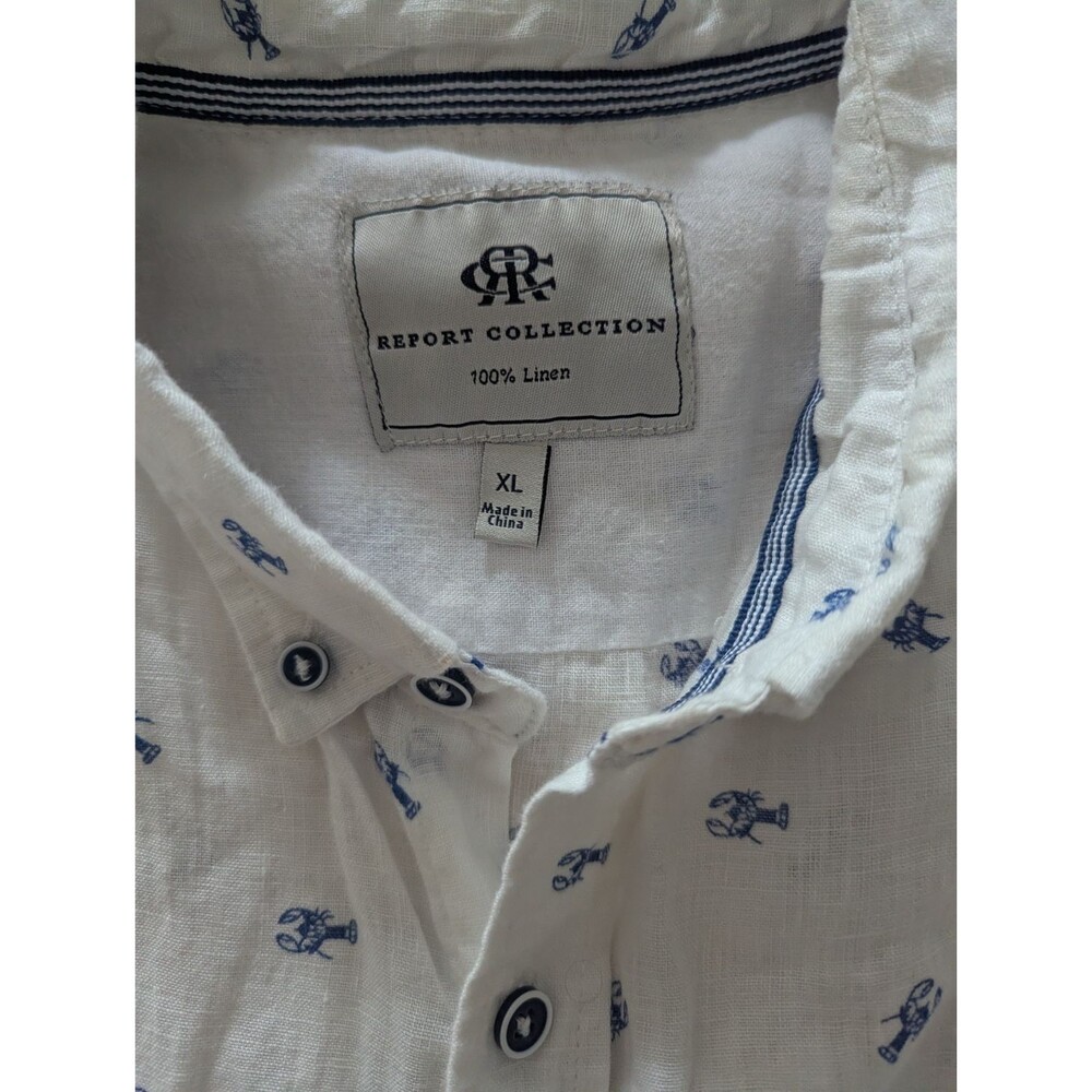 Report Collection Resort Linen Shirt Mens XL SS Button Down Nautical Lobster - Picture 2 of 9